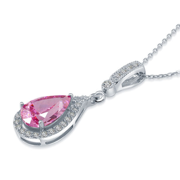 3 Carat Pear Cut Pink Diamond Pendant Necklace 925 Sterling Silver