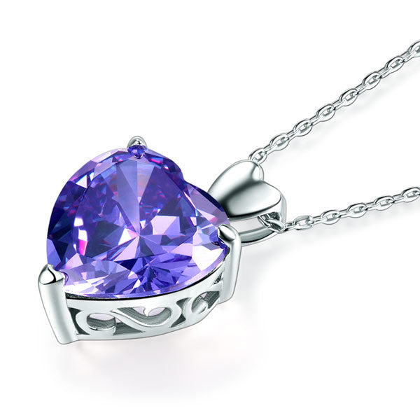 5 Carat Heart Cut Purple Sapphire Pendant Necklace 925 Sterling Silver