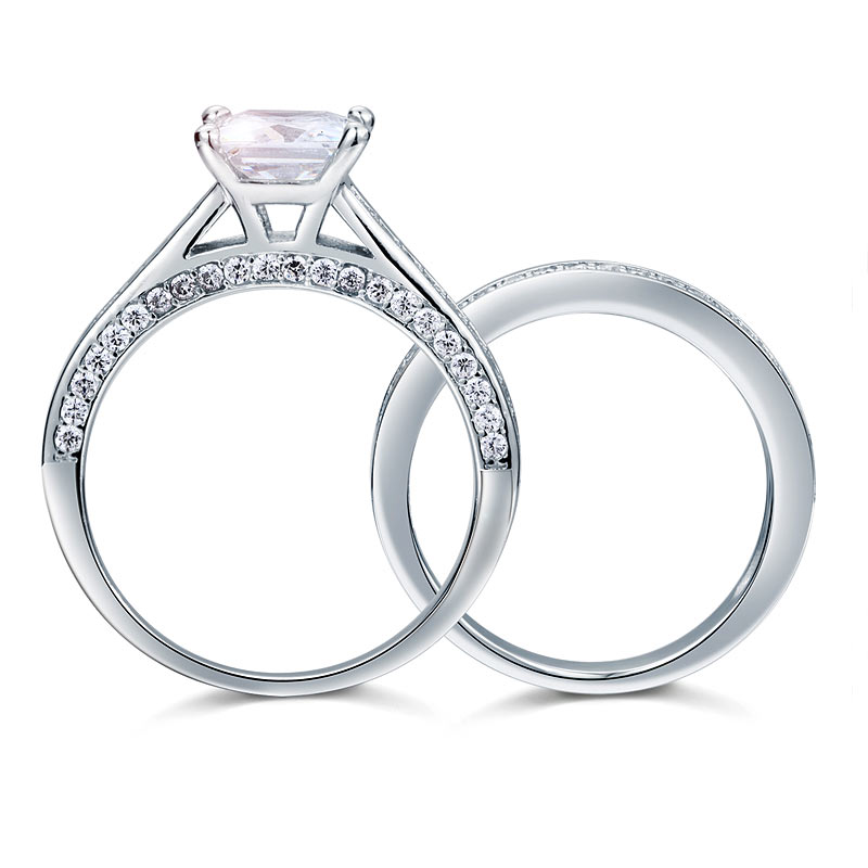 1.5 Carat Princess Cut Created Diamond 925 Sterling Silver 2-Pcs Wedding Engagement Ring Set