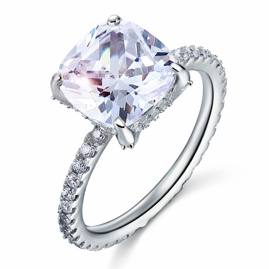 5 Carat Cushion Cut Lab Created Diamond Engagement Ring 925 Sterling Silver