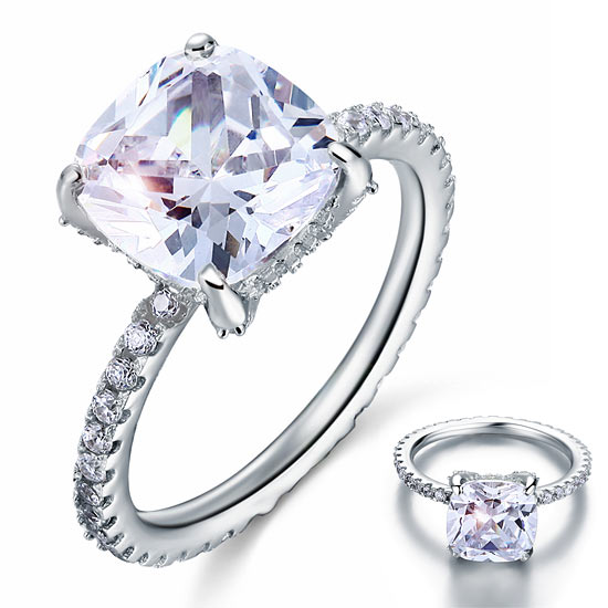5 Carat Cushion Cut Lab Created Diamond Engagement Ring 925 Sterling Silver