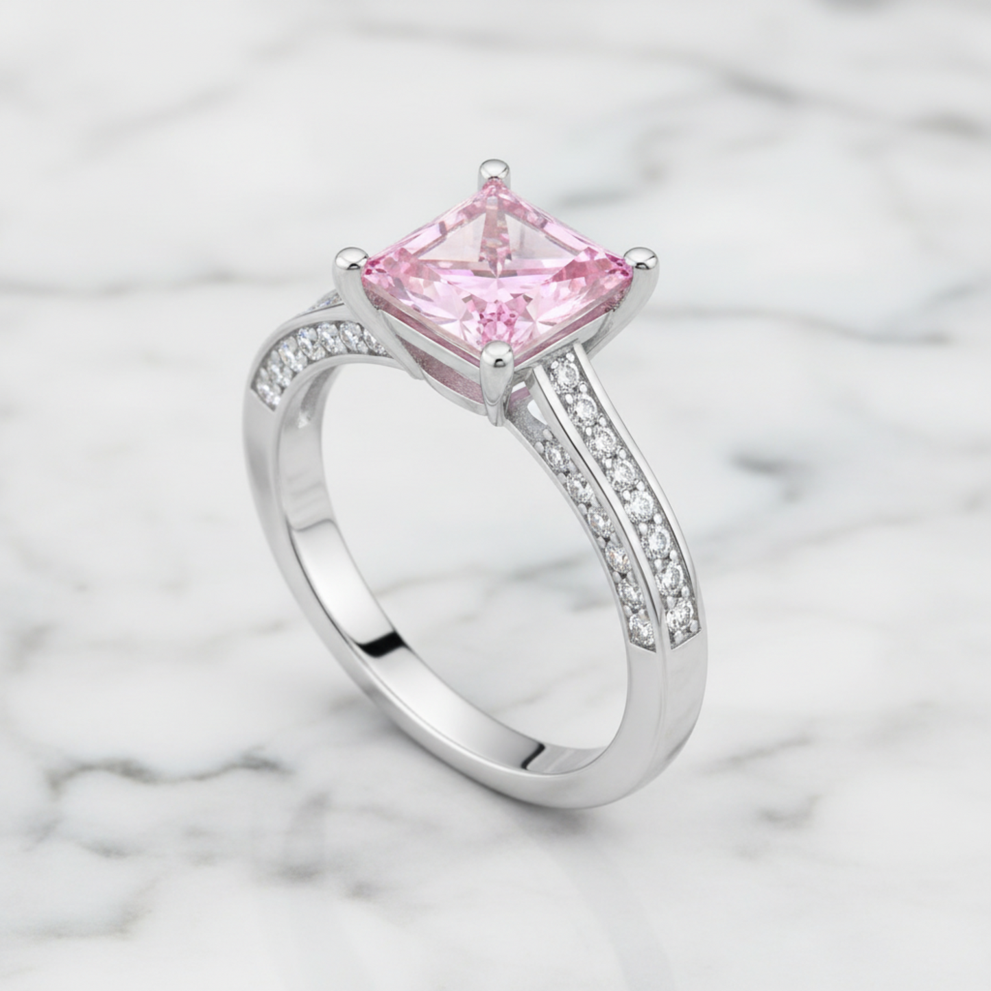 1.5 Carat Princess Cut Lab Created Pink Diamond 925 Sterling Silver Wedding Engagement Ring