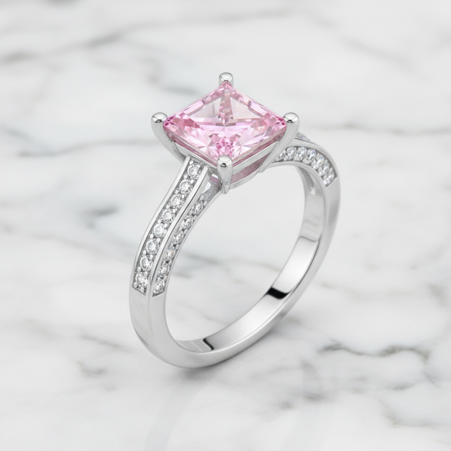 1.5 Carat Princess Cut Lab Created Pink Diamond 925 Sterling Silver Wedding Engagement Ring