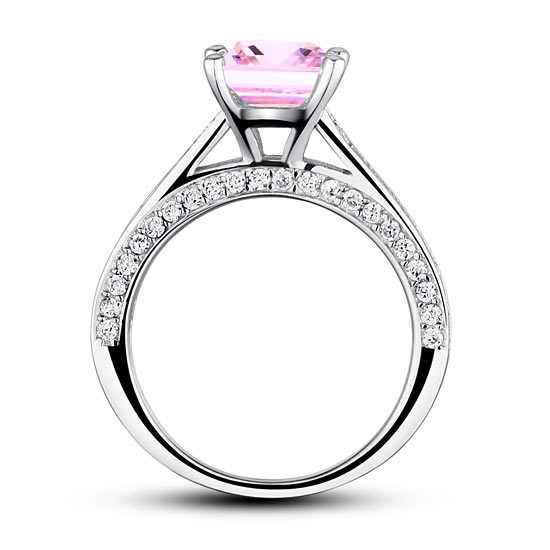 1.5 Carat Princess Cut Lab Created Pink Diamond 925 Sterling Silver Wedding Engagement Ring