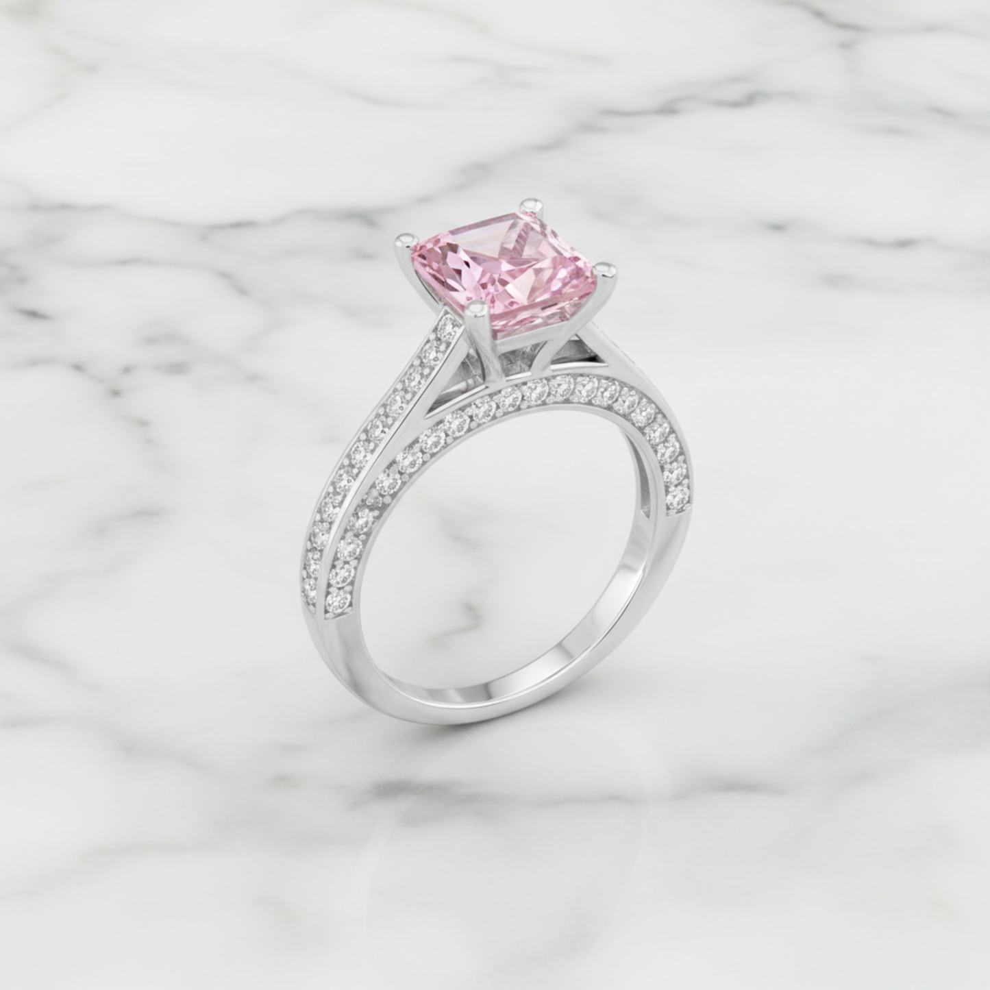 1.5 Carat Princess Cut Lab Created Pink Diamond 925 Sterling Silver Wedding Engagement Ring