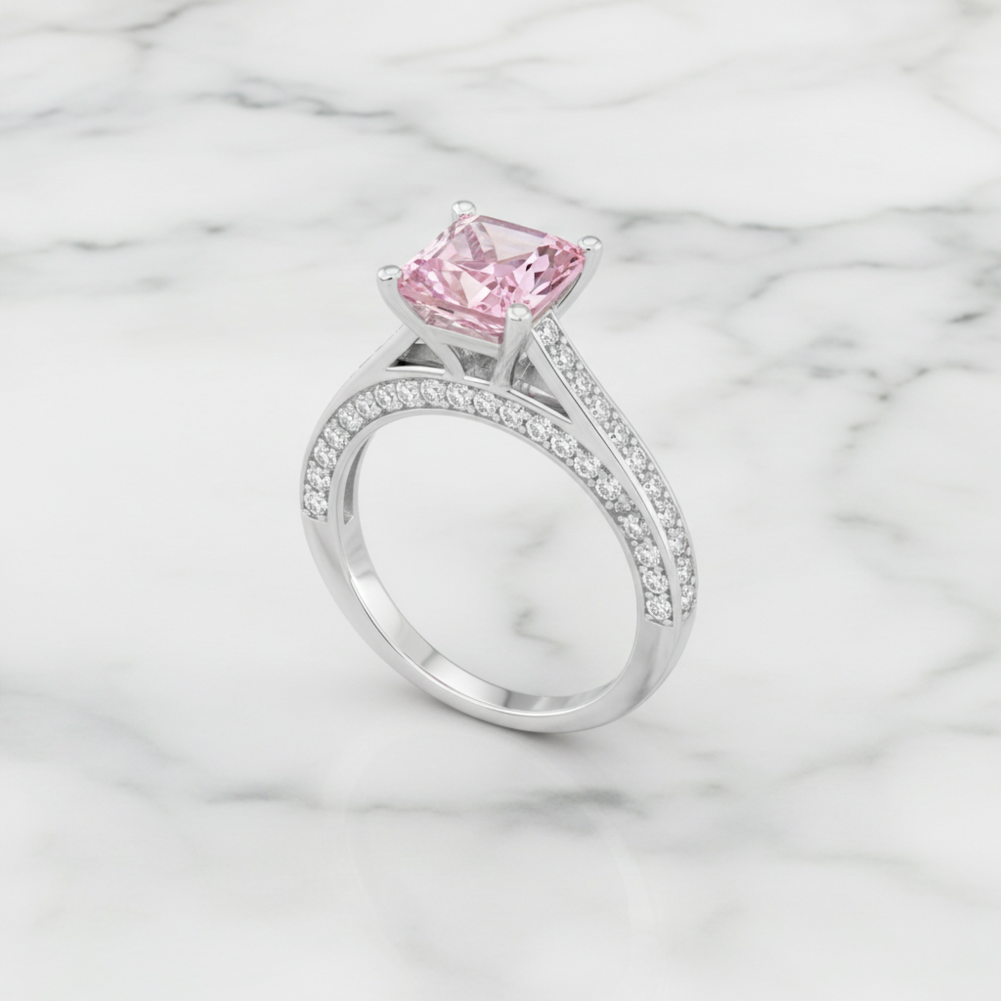 1.5 Carat Princess Cut Lab Created Pink Diamond 925 Sterling Silver Wedding Engagement Ring