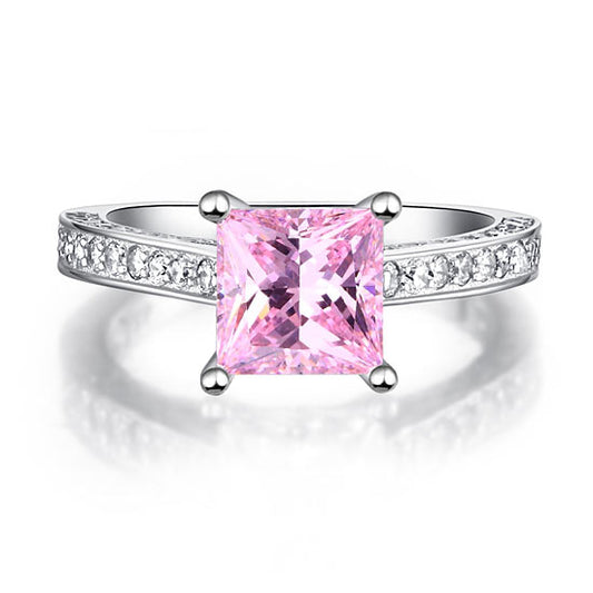 1.5 Carat Princess Cut Lab Created Pink Diamond 925 Sterling Silver Wedding Engagement Ring