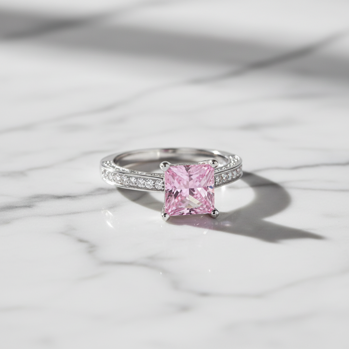 1.5 Carat Princess Cut Lab Created Pink Diamond 925 Sterling Silver Wedding Engagement Ring