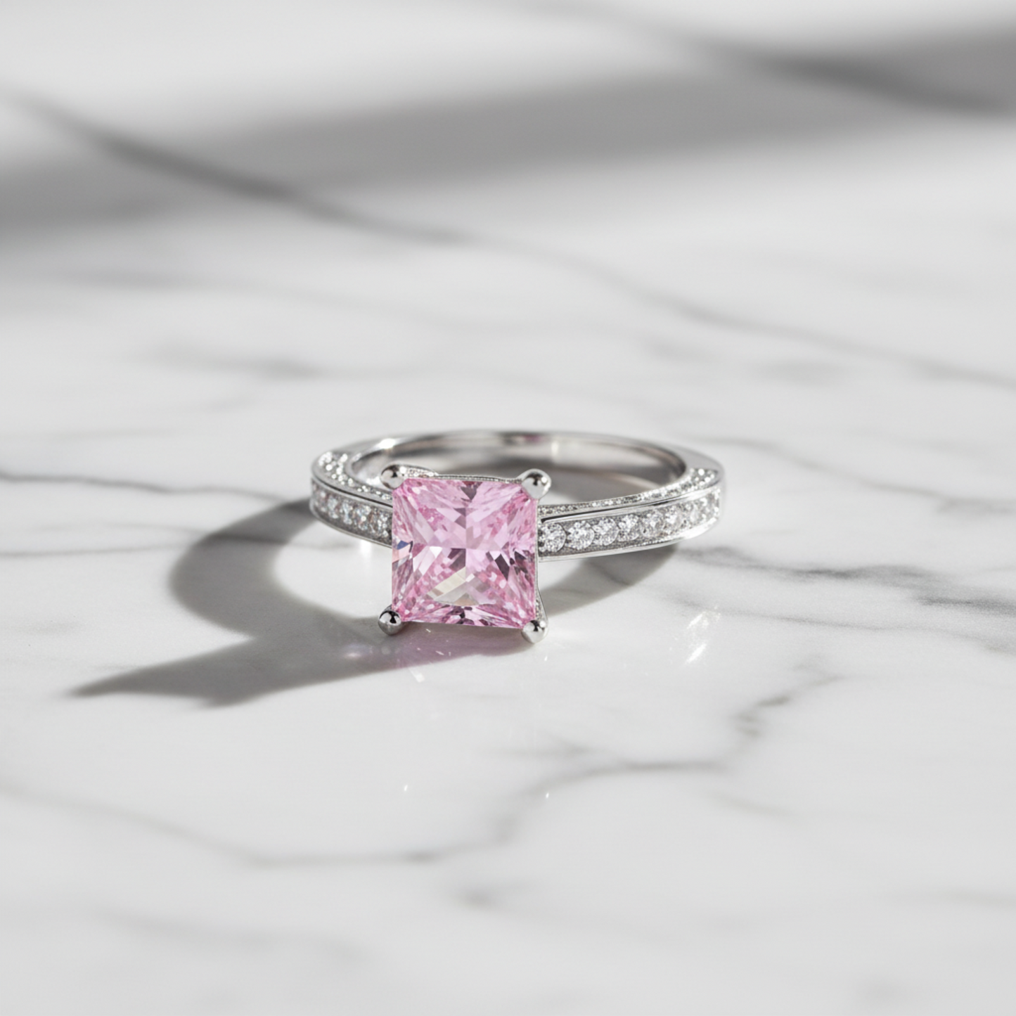 1.5 Carat Princess Cut Lab Created Pink Diamond 925 Sterling Silver Wedding Engagement Ring