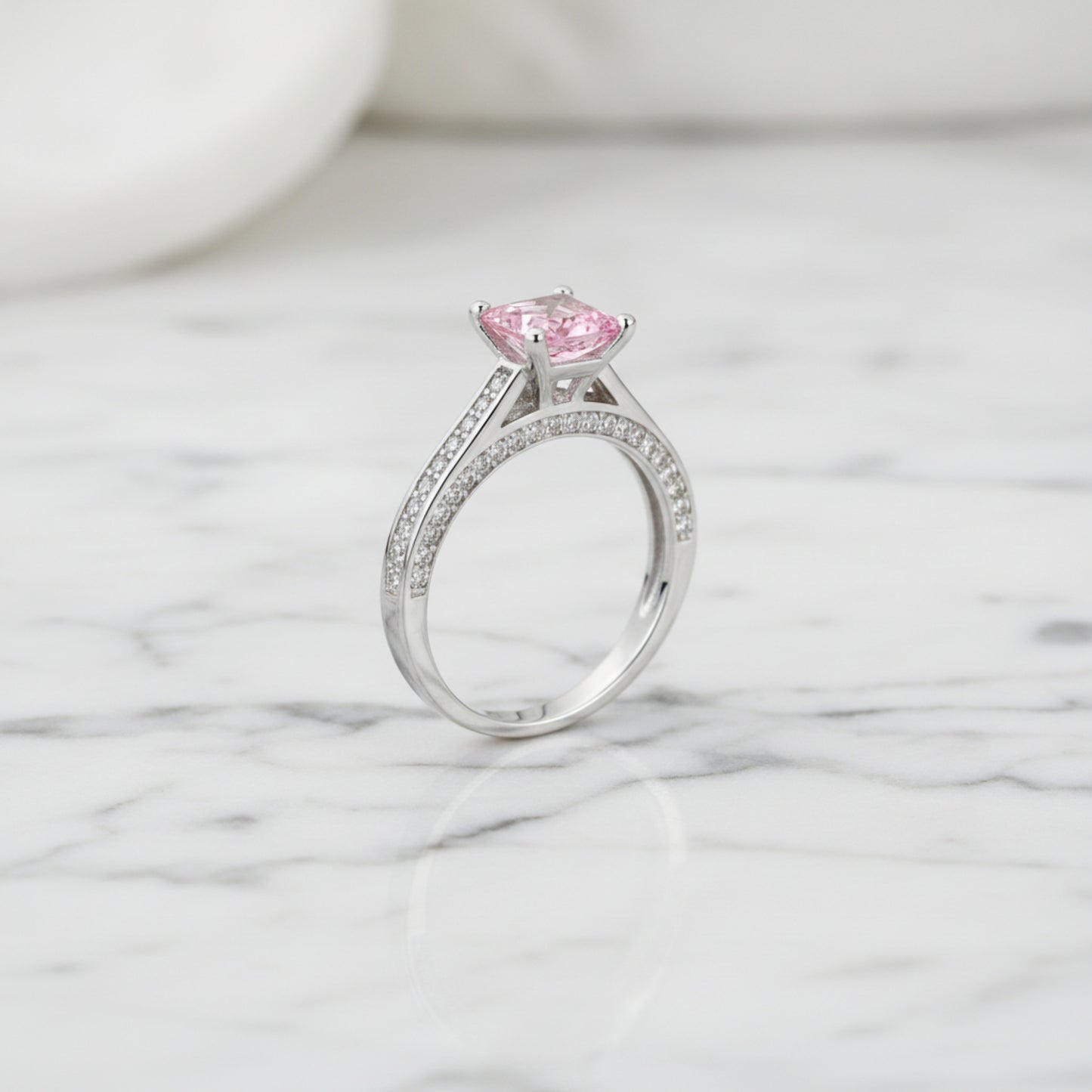 1.5 Princess Cut Pink Diamond Bridal Ring Set 925 Sterling Silver