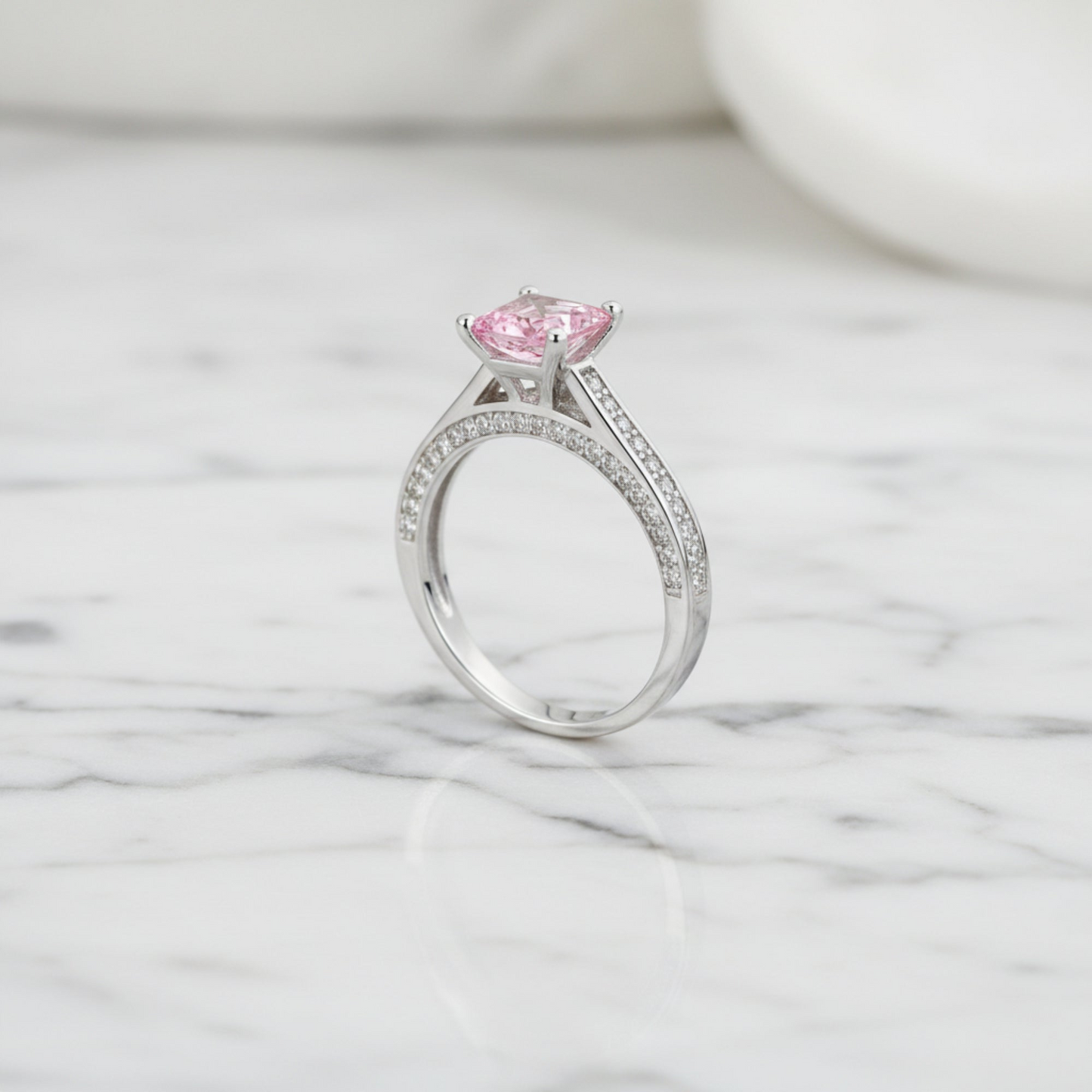 1.5 Princess Cut Pink Diamond Bridal Ring Set 925 Sterling Silver