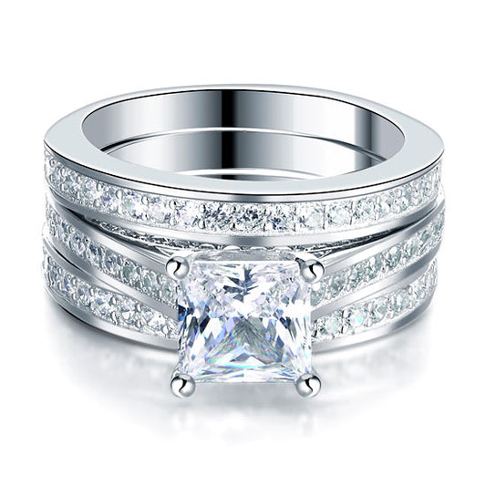 Princess Cut 3 Pcs Created Diamond Wedding Engagement Ring Set 925 Sterling Silver