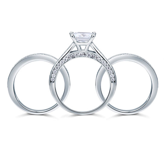 Princess Cut 3 Pcs Created Diamond Wedding Engagement Ring Set 925 Sterling Silver
