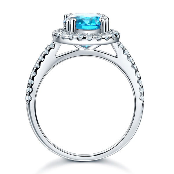 925 Sterling Silver Wedding Engagement Halo Ring 2 Carat Fancy Blue Simulated Diamond XFR8200 - Silver Rings