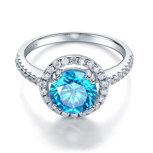 925 Sterling Silver Wedding Engagement Halo Ring 2 Carat Fancy Blue Simulated Diamond XFR8200 - Silver Rings