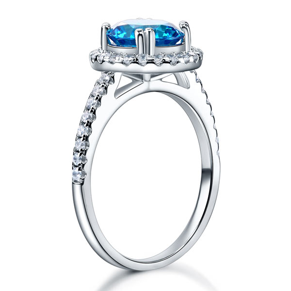 925 Sterling Silver Wedding Engagement Halo Ring 2 Carat Fancy Blue Simulated Diamond XFR8200 - Silver Rings
