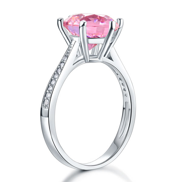 3 Carat Round Cut Pink Created Diamond Accented Engagement Ring 925 Sterling Silver - Silver Rings