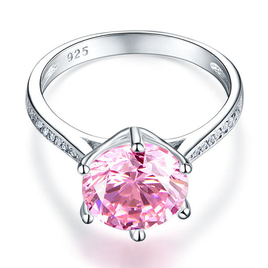 3 Carat Round Cut Pink Created Diamond Accented Engagement Ring 925 Sterling Silver - Silver Rings