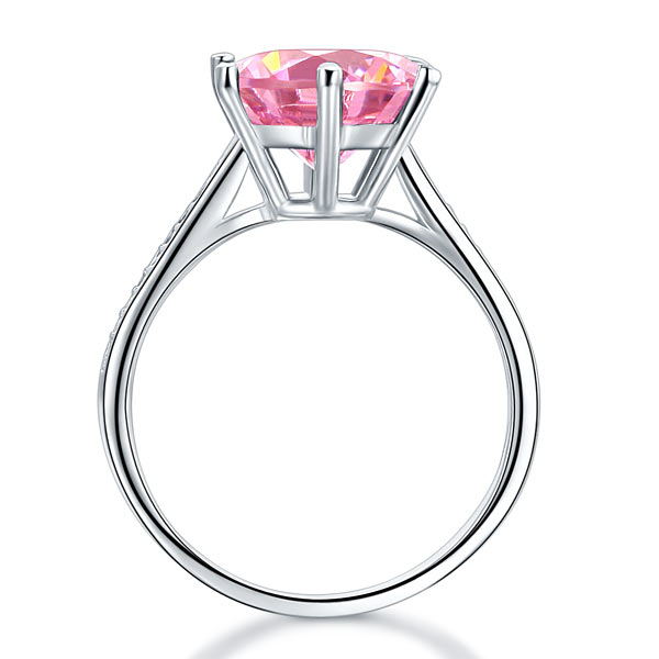 3 Carat Round Cut Pink Created Diamond Accented Engagement Ring 925 Sterling Silver - Silver Rings
