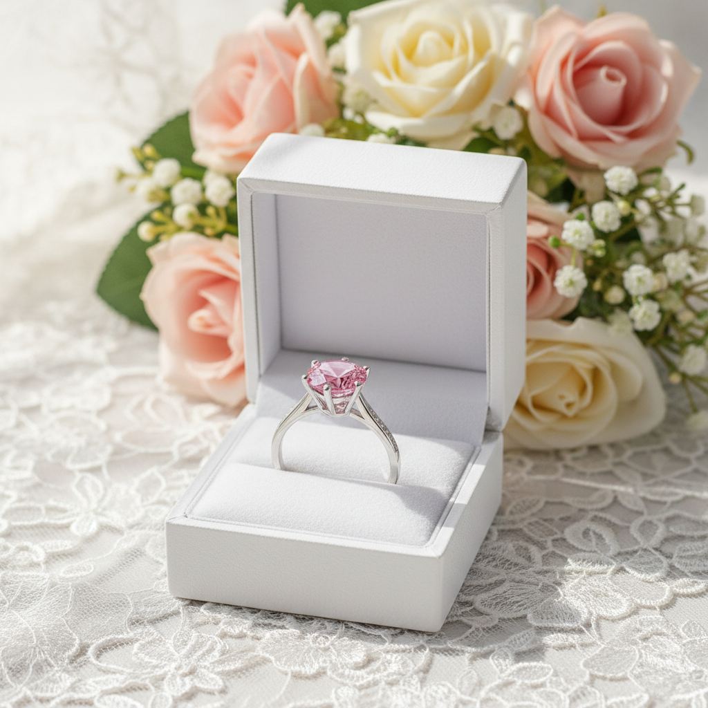3 Carat Round Cut Pink Created Diamond Accented Engagement Ring 925 Sterling Silver - Silver Rings