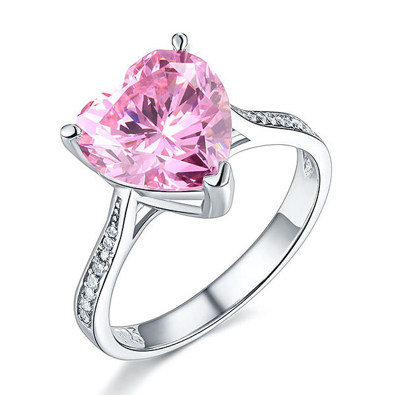 3.5 Carat Heart Cut Lab Created Pink Heart Diamond Engagement Ring 925 Sterling Silver