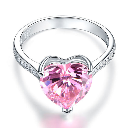 3.5 Carat Heart Cut Lab Created Pink Heart Diamond Engagement Ring 925 Sterling Silver