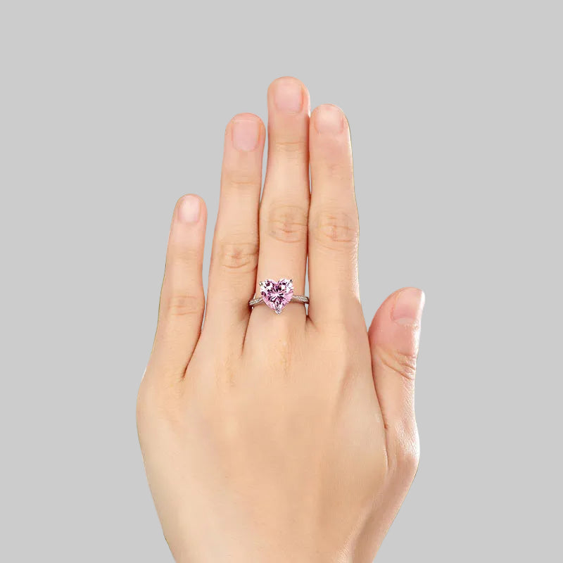 3.5 Carat Heart Cut Lab Created Pink Heart Diamond Engagement Ring 925 Sterling Silver