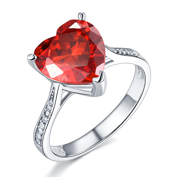 925 Sterling Silver Bridal Ring 3.5 Carat Heart Ruby Ring - Silver Rings