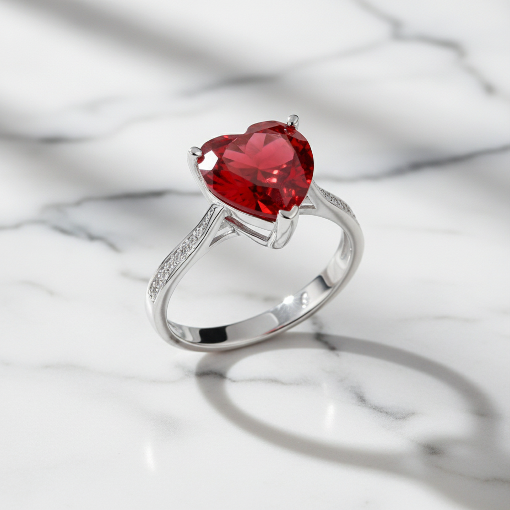 925 Sterling Silver Bridal Ring 3.5 Carat Heart Ruby Ring - Silver Rings