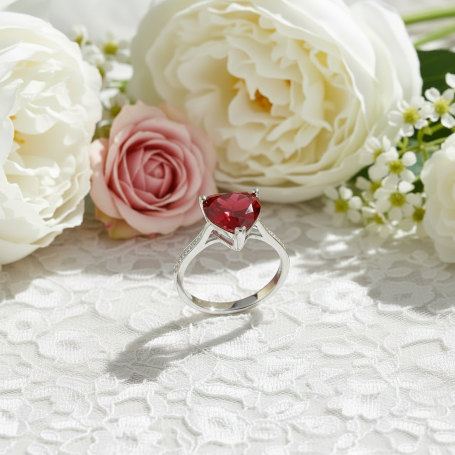 925 Sterling Silver Bridal Ring 3.5 Carat Heart Ruby Ring - Silver Rings