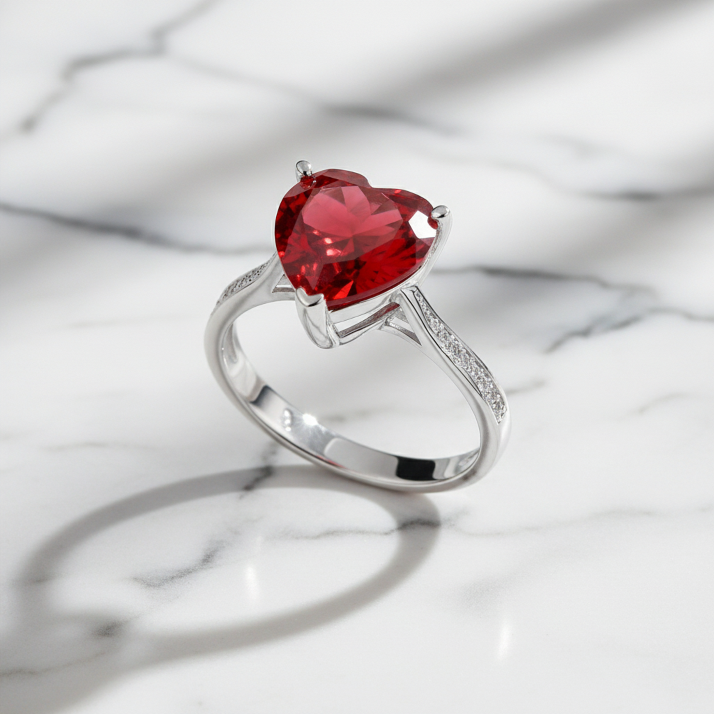 925 Sterling Silver Bridal Ring 3.5 Carat Heart Ruby Ring - Silver Rings