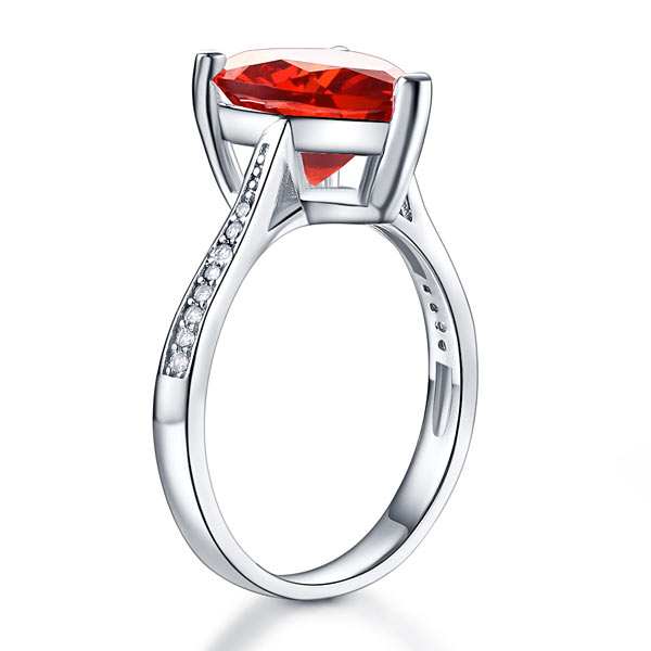 925 Sterling Silver Bridal Ring 3.5 Carat Heart Ruby Ring - Silver Rings