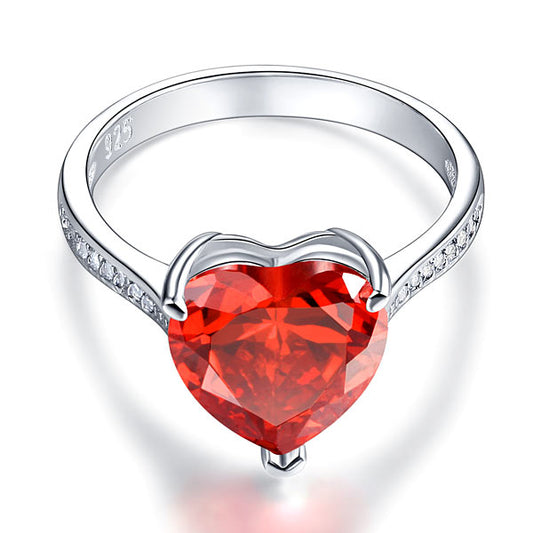 925 Sterling Silver Bridal Ring 3.5 Carat Heart Ruby Ring - Silver Rings
