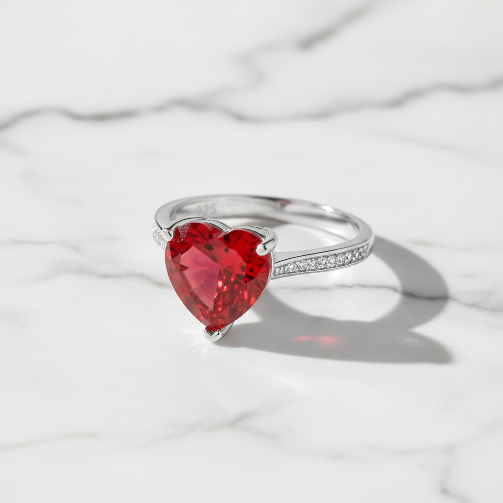 925 Sterling Silver Bridal Ring 3.5 Carat Heart Ruby Ring - Silver Rings