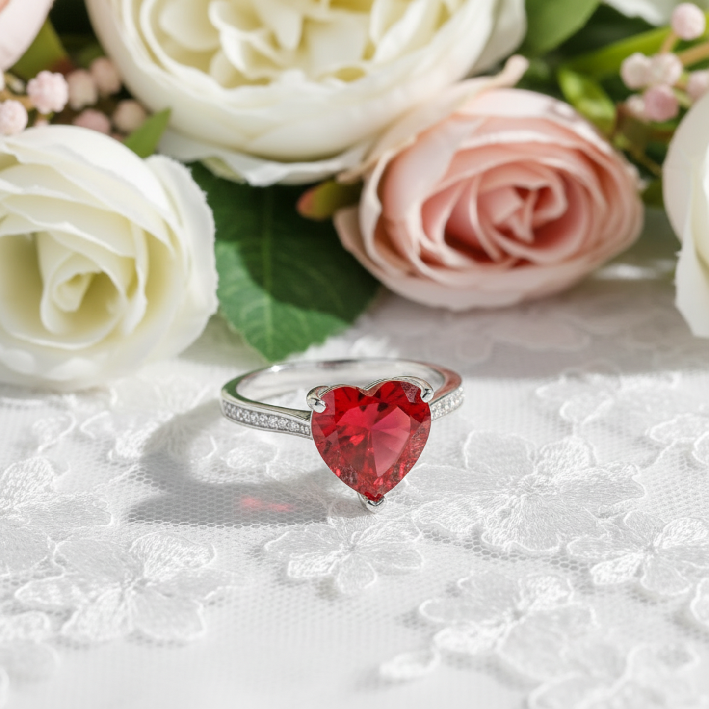 925 Sterling Silver Bridal Ring 3.5 Carat Heart Ruby Ring - Silver Rings