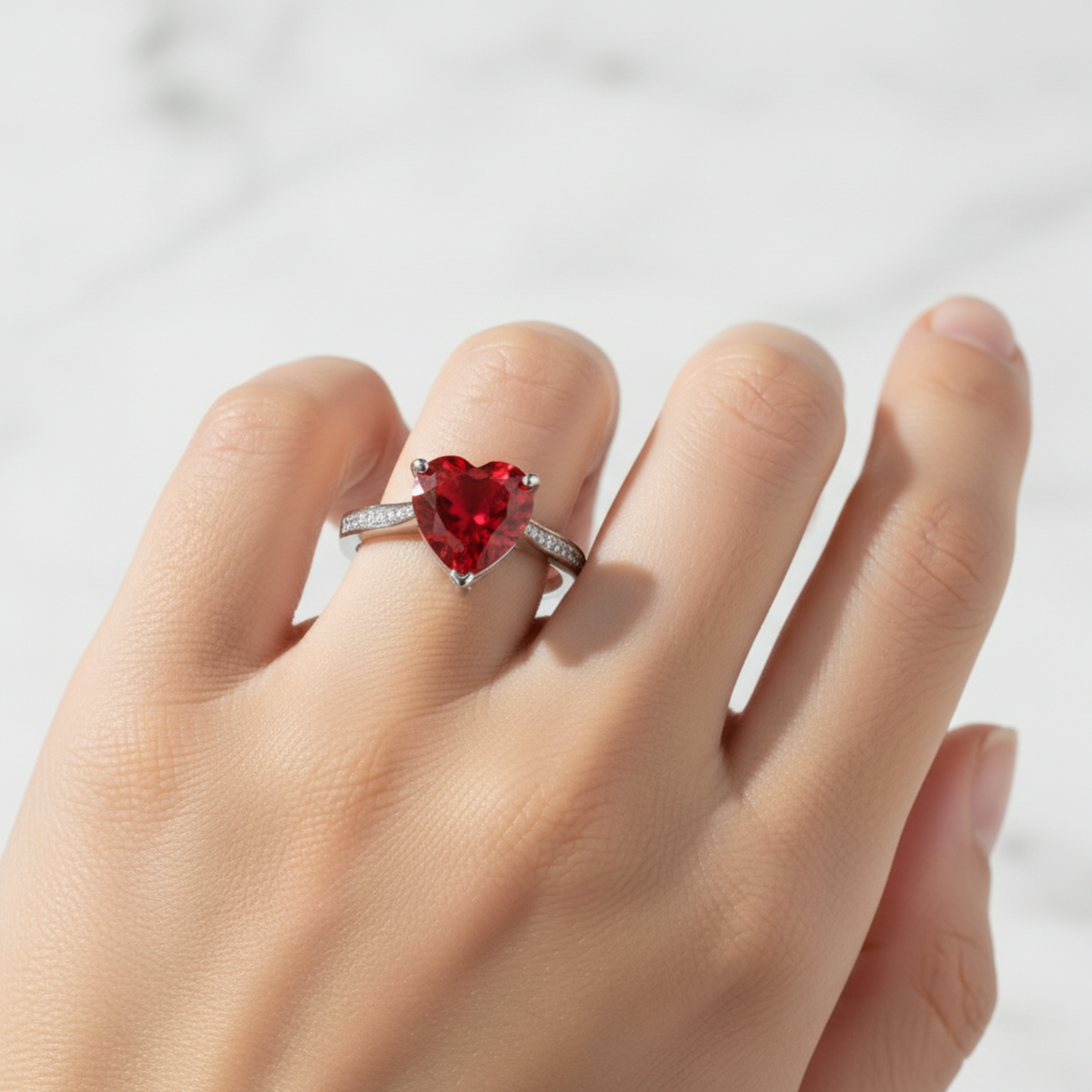 925 Sterling Silver Bridal Ring 3.5 Carat Heart Ruby Ring - Silver Rings
