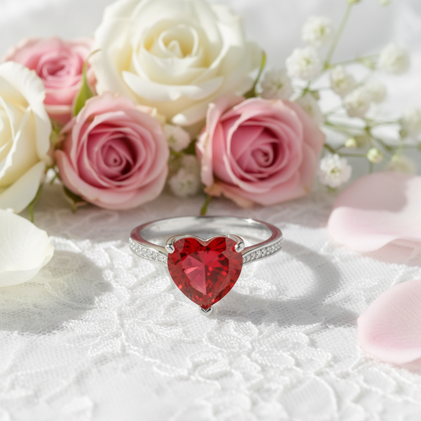 925 Sterling Silver Bridal Ring 3.5 Carat Heart Ruby Ring - Silver Rings