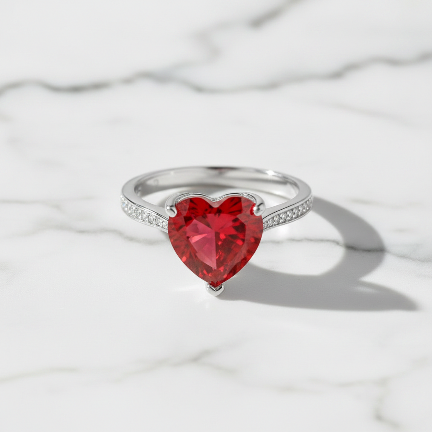 925 Sterling Silver Bridal Ring 3.5 Carat Heart Ruby Ring - Silver Rings