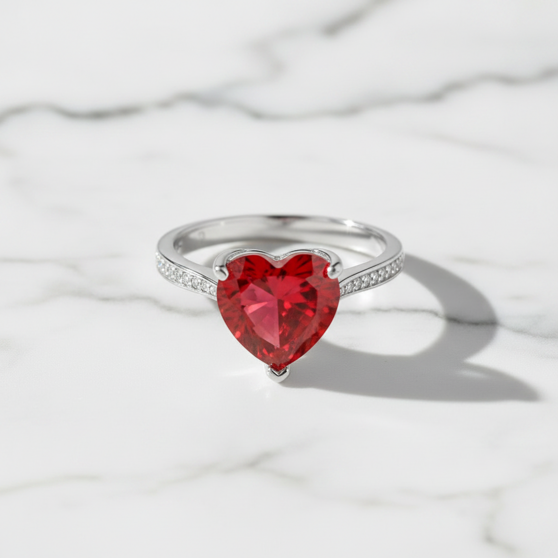 925 Sterling Silver Bridal Ring 3.5 Carat Heart Ruby Ring - Silver Rings