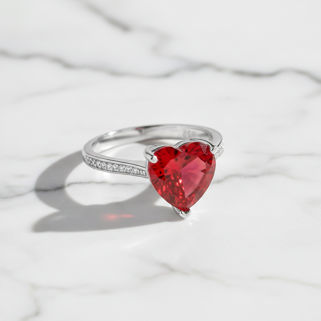 925 Sterling Silver Bridal Ring 3.5 Carat Heart Ruby Ring - Silver Rings