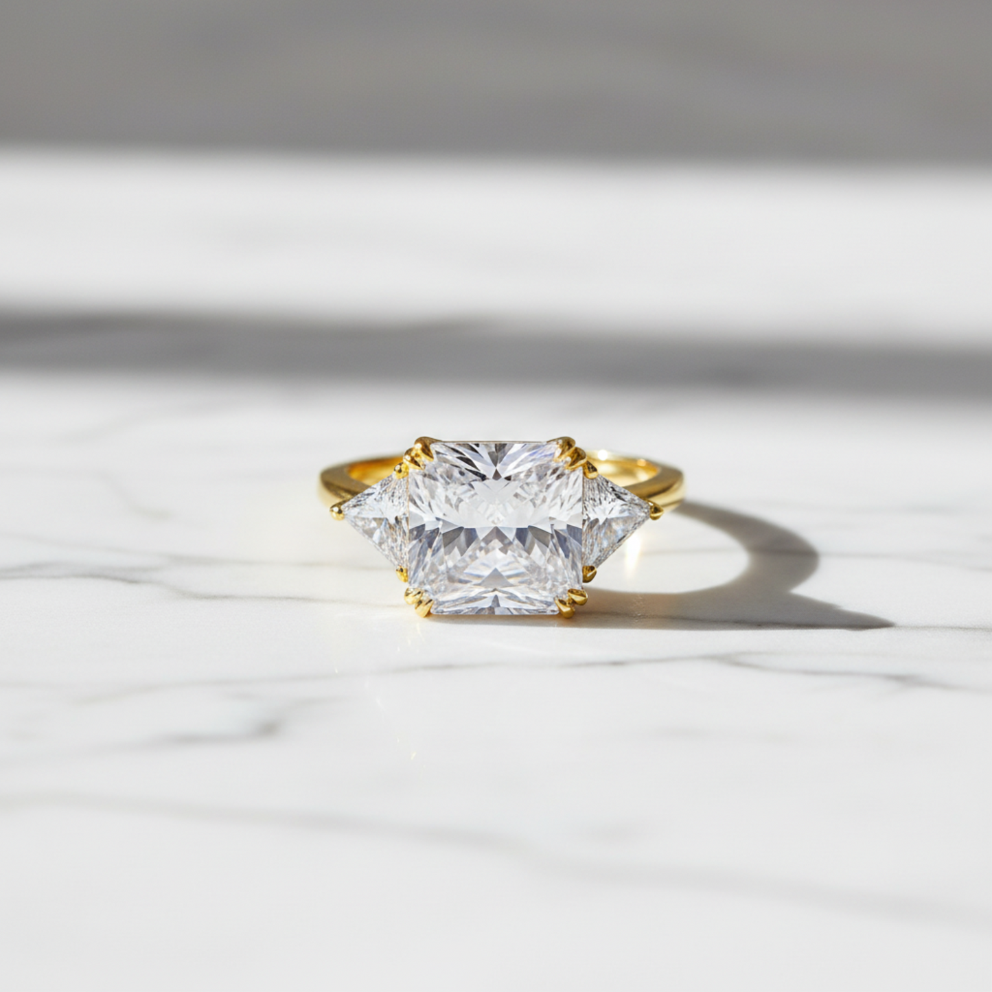 8 Ct Princess Three Stone Created Diamond Gold 925 Sterling Silver Statement Engagement Ring