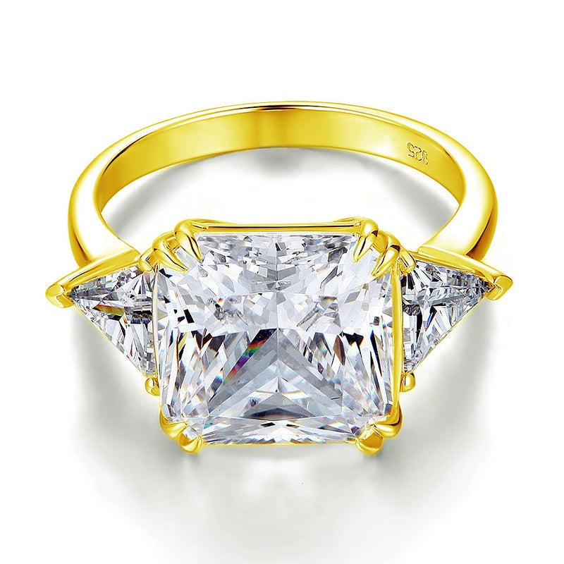 8 Ct Princess Three Stone Created Diamond Gold 925 Sterling Silver Statement Engagement Ring