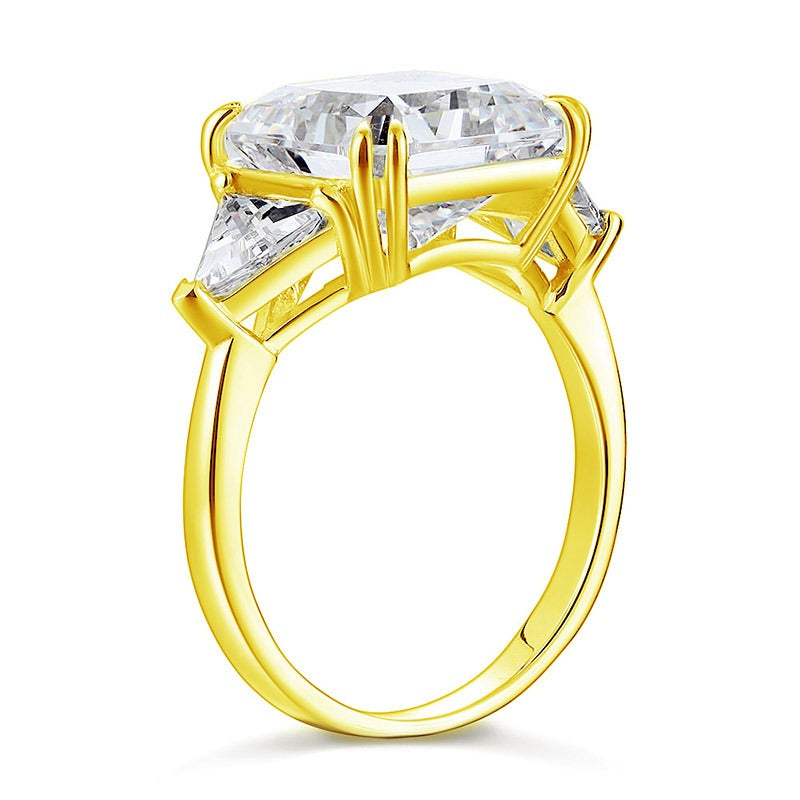 8 Ct Princess Three Stone Created Diamond Gold 925 Sterling Silver Statement Engagement Ring