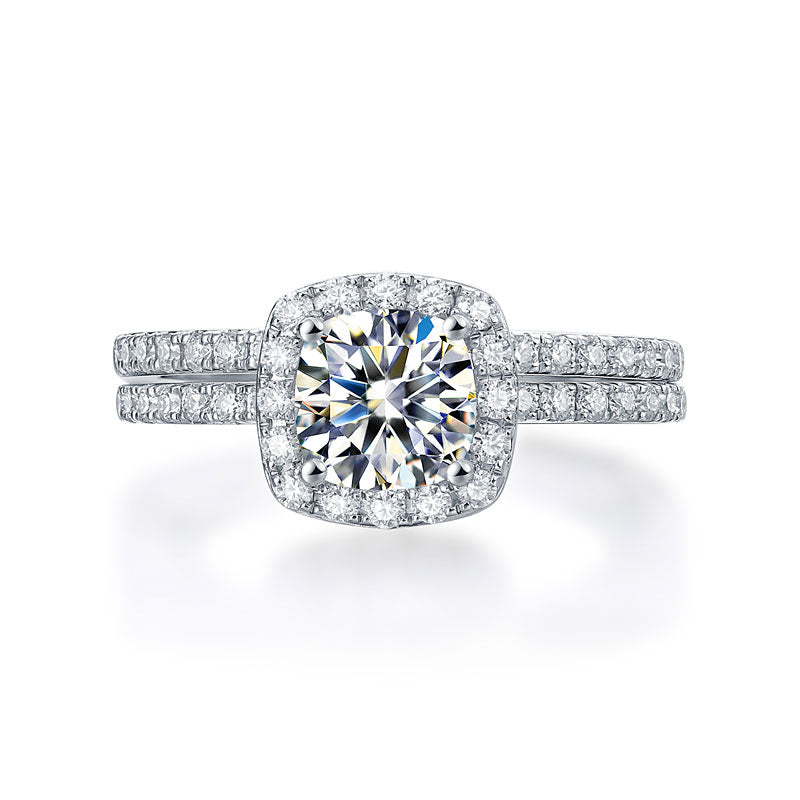 Cushion Cut 1 Carat Moissanite Diamond  Ring Set (1 pcs / 2 pcs) 925 Sterling Silver