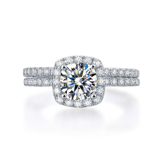 Cushion Cut 1 Carat Moissanite Diamond  Ring Set (1 pcs / 2 pcs) 925 Sterling Silver