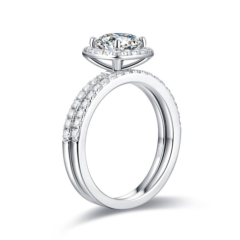 Cushion Cut 1 Carat Moissanite Diamond  Ring Set (1 pcs / 2 pcs) 925 Sterling Silver