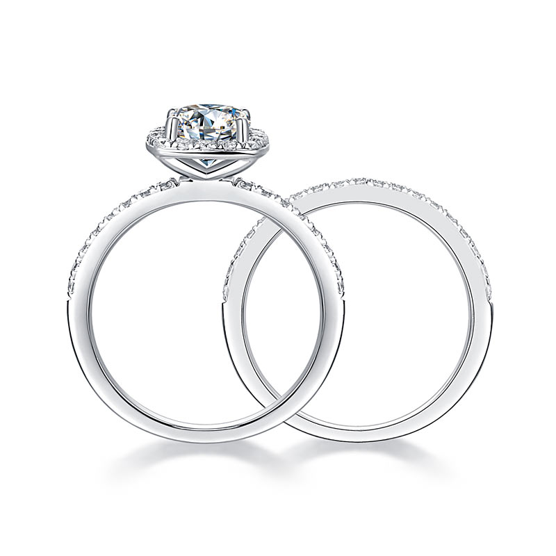 Cushion Cut 1 Carat Moissanite Diamond  Ring Set (1 pcs / 2 pcs) 925 Sterling Silver