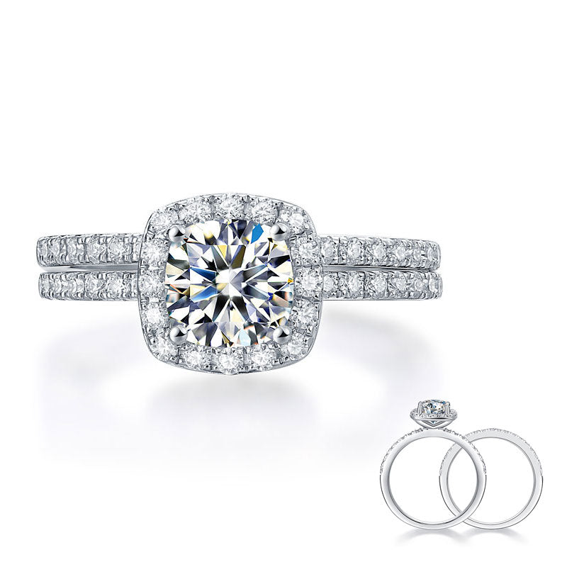 Cushion Cut 1 Carat Moissanite Diamond  Ring Set (1 pcs / 2 pcs) 925 Sterling Silver