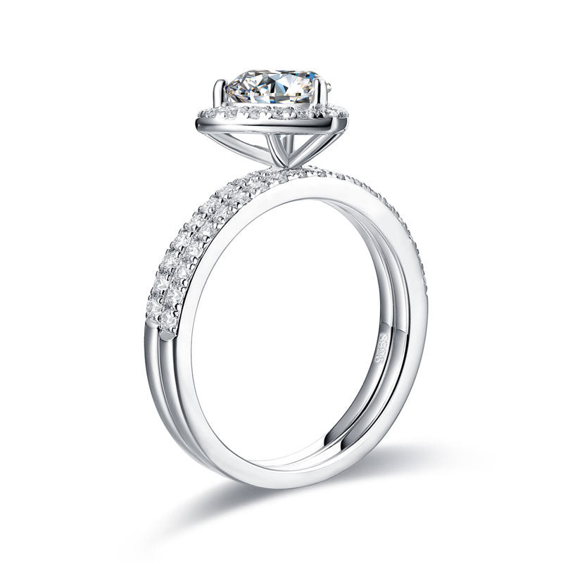 1 Carat Heart Moissanite Diamond  Ring Set (1 pcs / 2 pcs) 925 Sterling Silver
