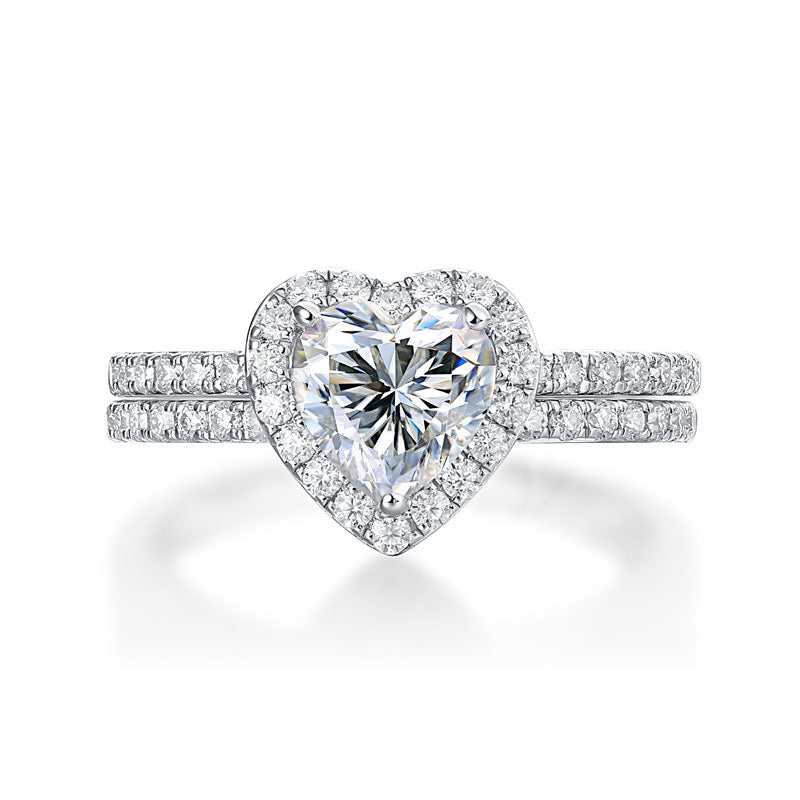 1 Carat Heart Moissanite Diamond  Ring Set (1 pcs / 2 pcs) 925 Sterling Silver